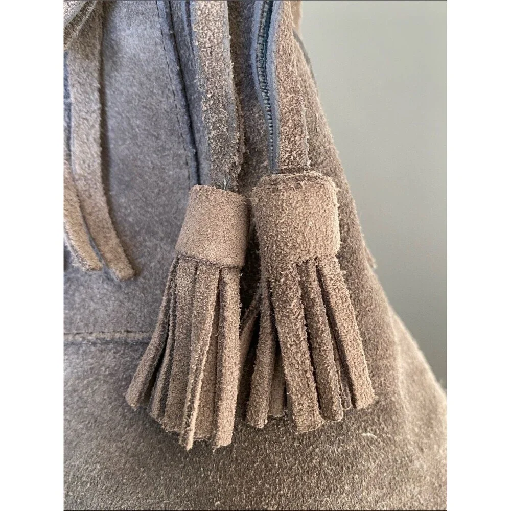 Kate Spade New York Bitsy Taupe Suede Fringe Boots Sz 10 Boho Cottage Western